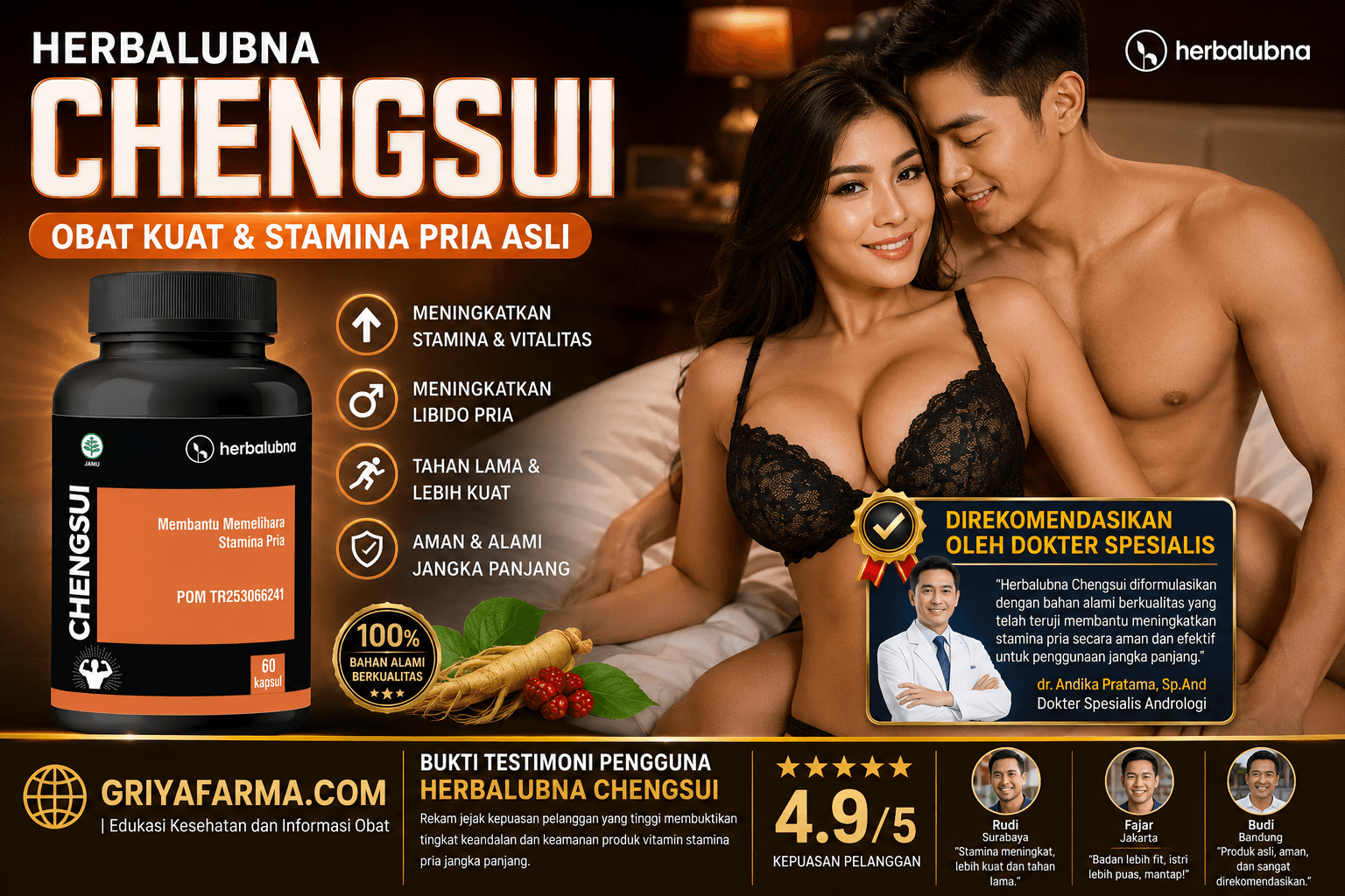Bukti testimoni pengguna Herbalubna Chengsui obat kuat stamina pria asli.