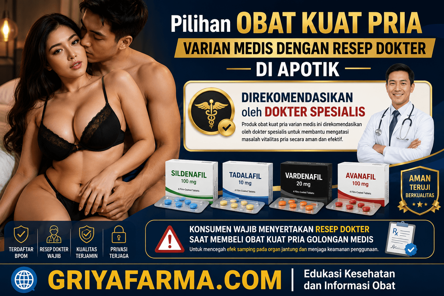 Pilihan obat kuat pria varian medis dengan resep dokter di apotik